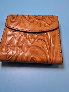 Patricia Nash Embossed Floral Leather Wallet - Cognac Brown
